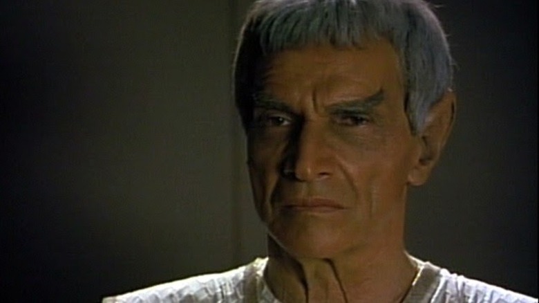 An older Sarek (Mark Lenard) looks concerned on Star Trek: The Next Generation