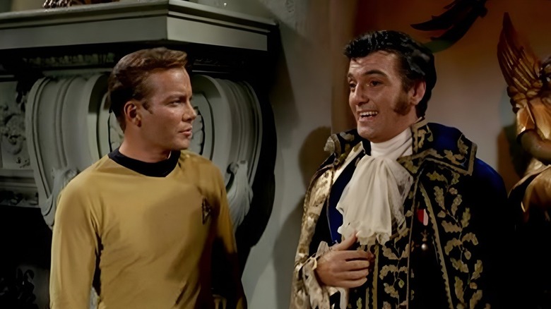 Captain Kirk (William Shatner) speaks with Trelane (William Campbell) on Star Trek: The Original Series