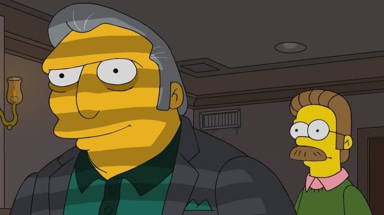 Fat Tony looking out blinds on The Simpsons