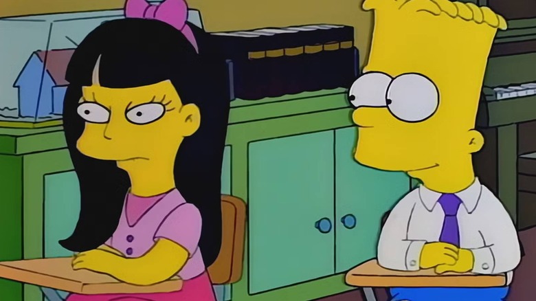 Bart sitting next to Jessica Lovejoy on The Simpsons