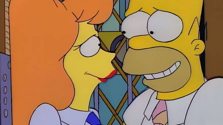 Homer too close to Mindy Simmons on The Simpsons