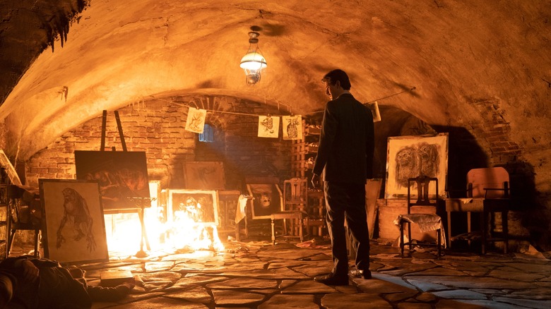 Cabinet of Curiosities' Ben Barnes with paintings on fire