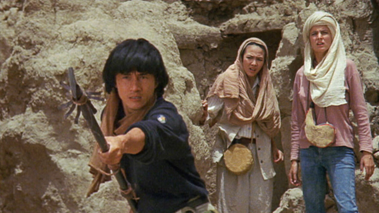 Jackie Chan holds a spear in Armor of God II: Operation Condor