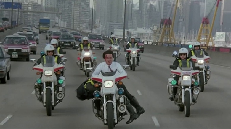 Jackie Chan riding motorcycle