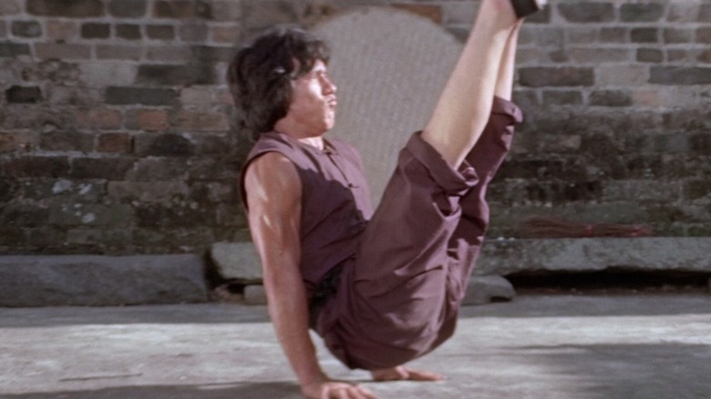 Jackie Chan practices kick 