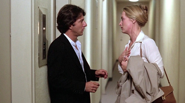 Dustin Hoffman as Ted speaking with an emotional Meryl Streep as Joanna in Kramer vs Kramer