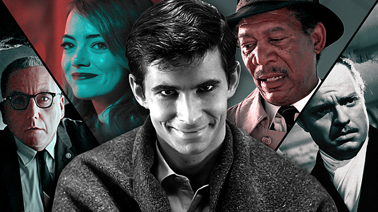 Images of Bob Gunton as Samuel Norton from "The Shawshank Redemption," Emma Stone as Mia from "La La Land," Morgan Freeman as William Somerset in "Seven," and Orson Welles as Citizen Kane from "Citizen Kane" edited around an image of Anthony Perkins grinning sinisterly as Norman Bates in "Psycho"