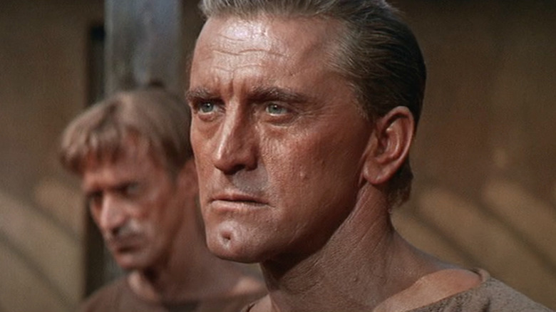 Kirk Douglas as Spartacus scowls in Spartacus