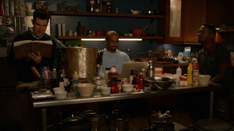 Schmidt, Coach, and Winston cooking on New Girl