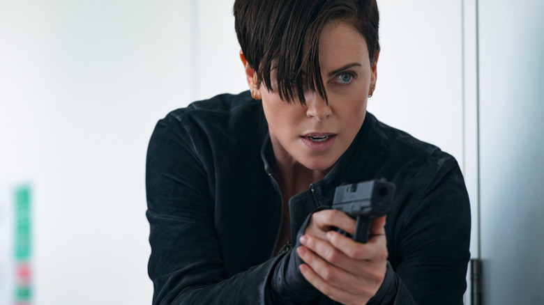 Charlize Theron in action as Andy in The Old Guard