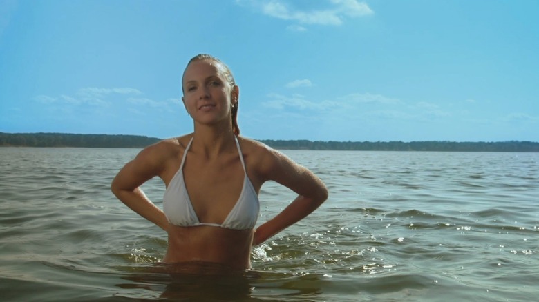 Christine Quinn as Jess, getting out of the water in a white bikini, in Shark Night 3D