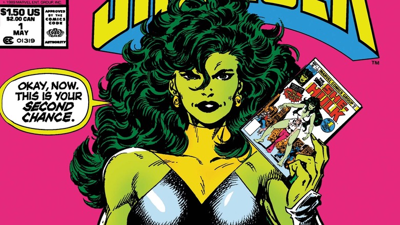 She-Hulk holding comic book