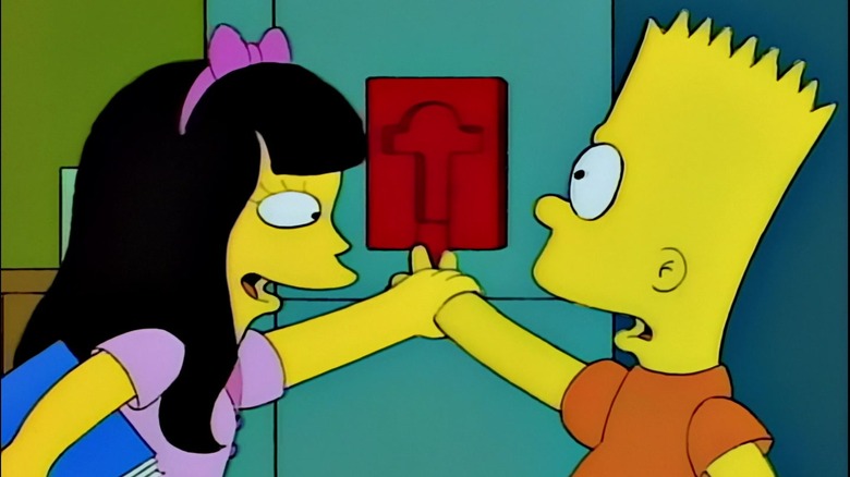 Jessica touching Bart's hand