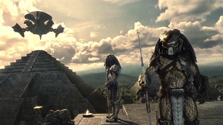 The Yautja standing on top of the pyramid in "Alien vs. Predator"