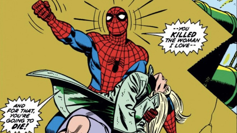 Spider-Man holding dead Gwen Stacy