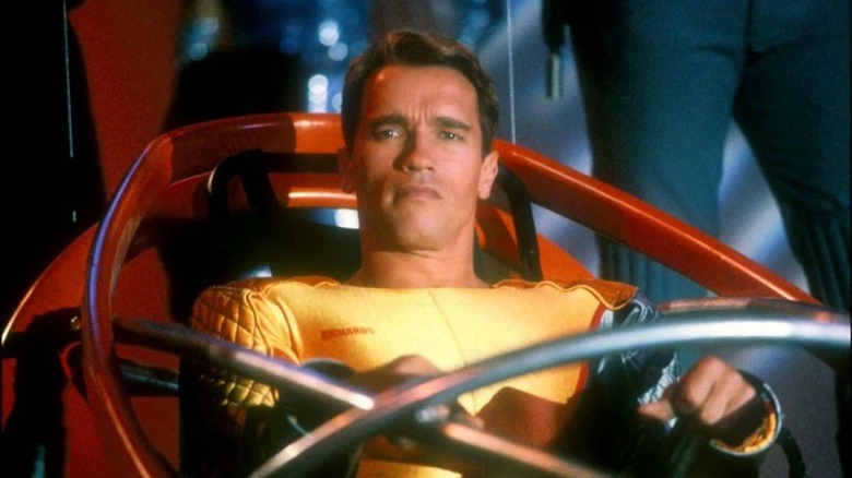 Ben Richards, absurdly played by Arnold Schwarzenegger, is ready to be launched into the games in The Running Man