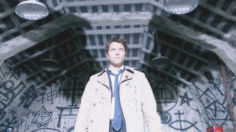 Castiel with black angel wing shadows Supernatural