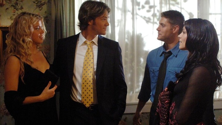 Sam, Dean, Jess, Carmen standing talking Supernatural