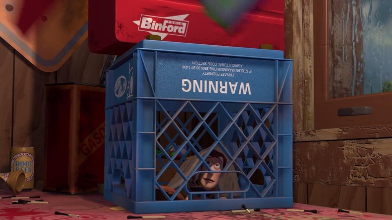 Woody trapped in milk crate
