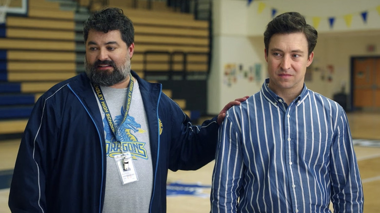 Markie Hillridge (Sean Patton) and Evan Marquez (Brian Jordan Alvarez) in the school gym on English Teacher