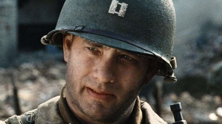 Captain Miller glances up in Saving Private Ryan