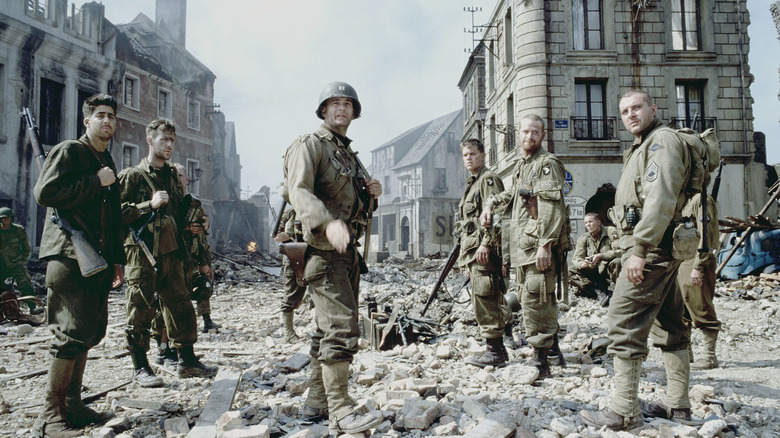 American soldiers in rumble of French town in Saving Private Ryan