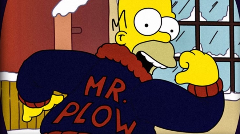 Homer pointing at Mr. Plow jacket