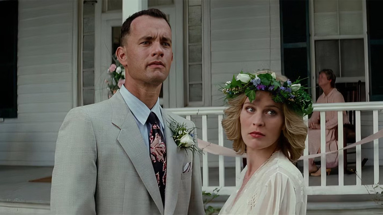 Tom Hanks as Forrest next to Robin Wright as Jenny before their wedding in in Forrest Gump