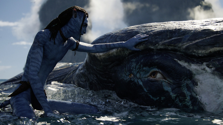 Lo'ak greeting Payakan the space whale in Avatar: The Way of Water