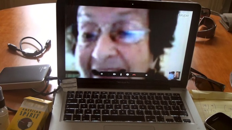 Chantal Akeman's mother Natalia seen through a Skype call in No Home Movie