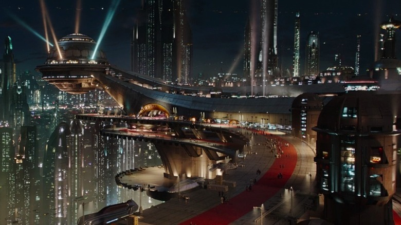 An elevated walkway on Coruscant