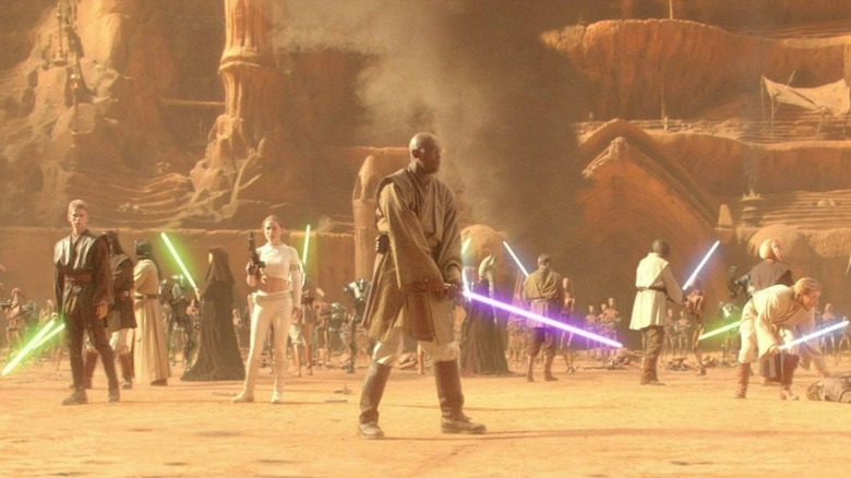 The Jedi assemble in the Geonosis arena