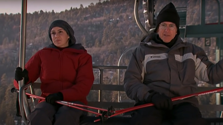 Larry David and Rachel Heineman on ski lift