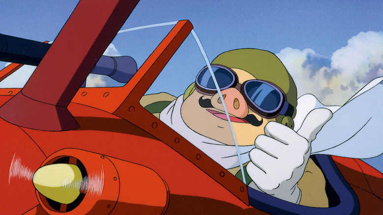 Animated pilot smiling in Porco Rosso