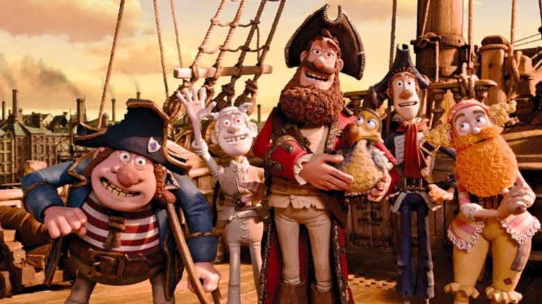 Smiling animated pirates on ship