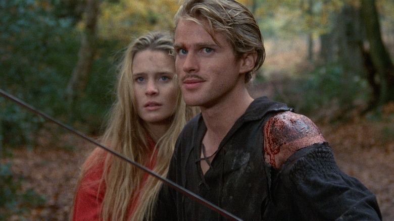 Pirate protecting lady with sword in The Princess Bride