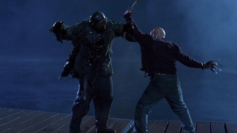 Freddy fights Jason on a wharf