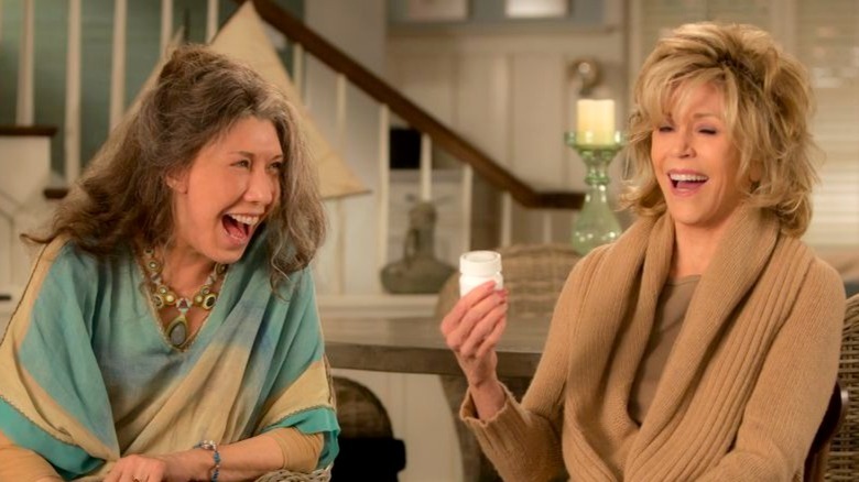 Lily Tomlin and Jane Fonda laughing