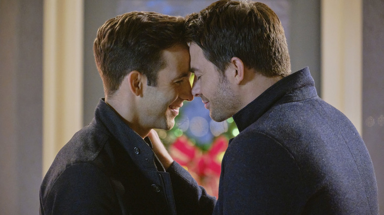 Brandon and Jake about to kiss in The Christmas House