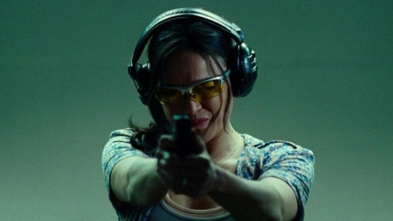 Michelle Rodriguez Widows Gun Practice
