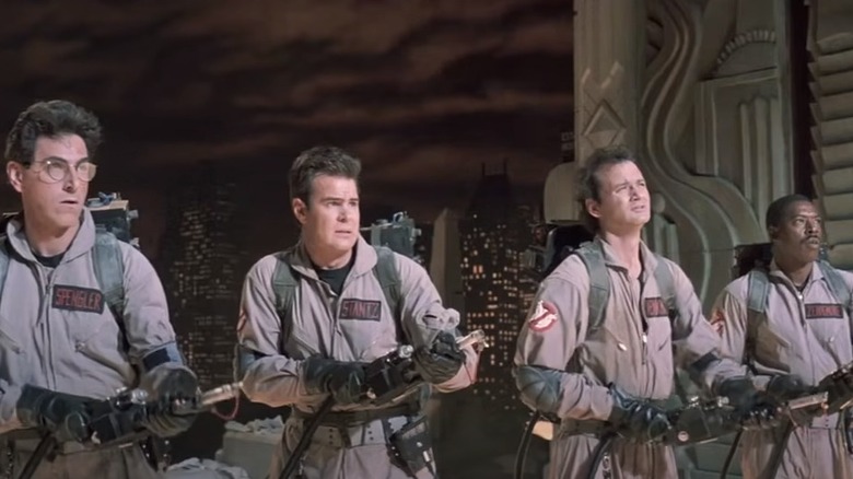 The cast of "Ghostbusters" looking dtermined