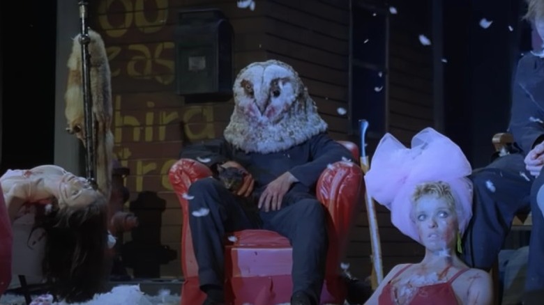 Stage Fright man wears owl mask