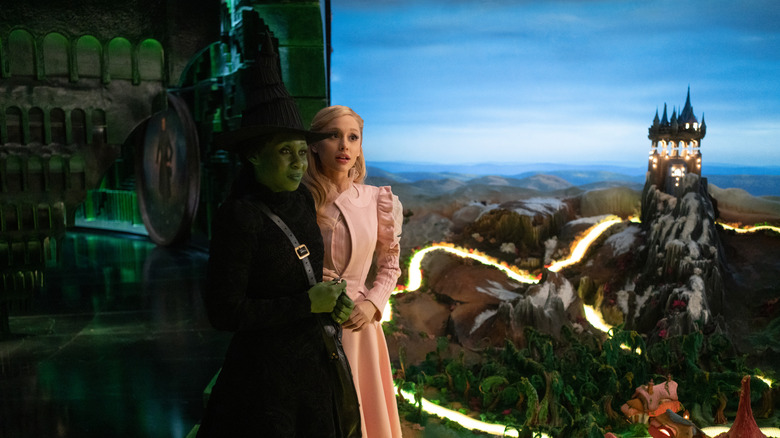 Elphaba and Galinda in the Wizard's room looking ahead in Wicked