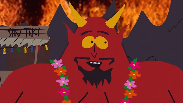 Satan hosts a luau party in Hell