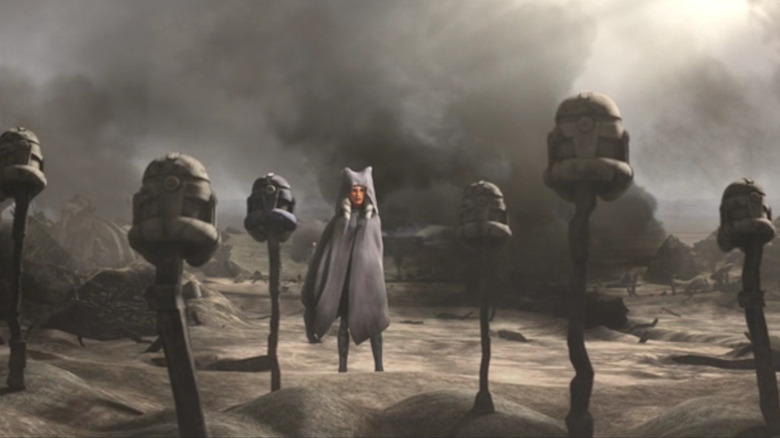 Ahsoka standing at the graves