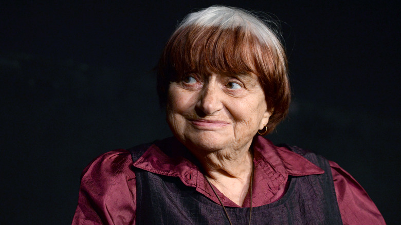 Varda speaks at an event