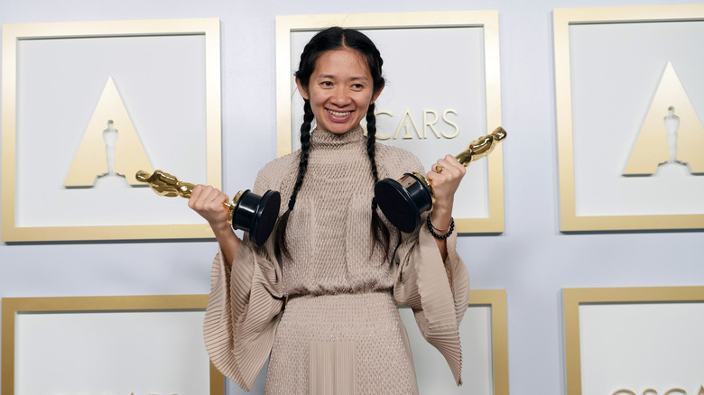 Zhao and her two Oscars