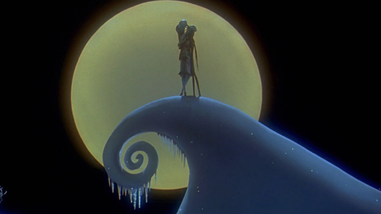 Jack and Sally kiss in "The Nightmare Before Christmas"