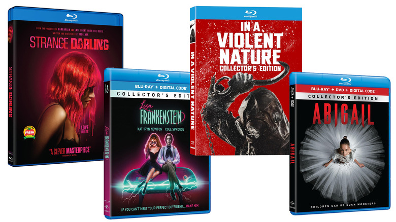 Strange Darling, Lisa Frankenstein, In a Violent Nature, and Abigail physical media covers