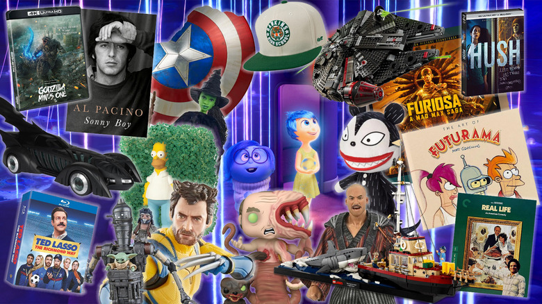 A collage of movies, toys, collectibles and more in on top an image from Inside Out 2